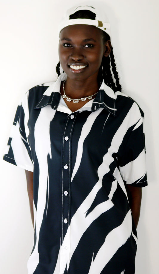 Unisex  Black and White Button up Shirt
