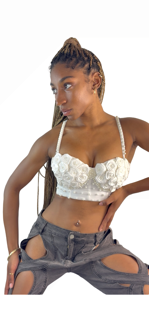 White flower & Pearl Bra